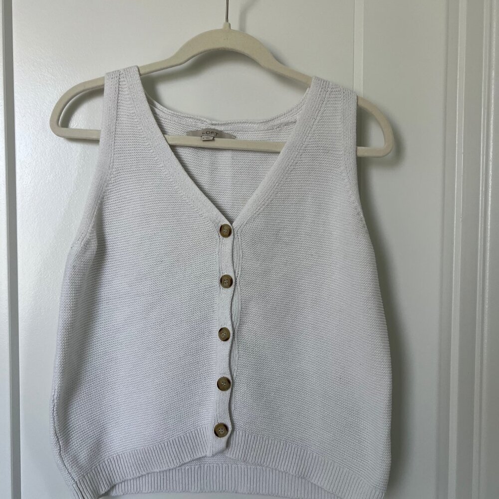 LOFT White Knit Button Up Vest- MEDIUM